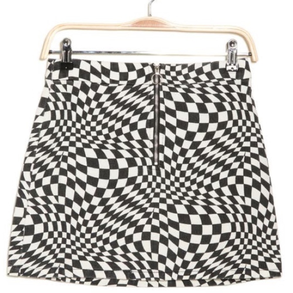 NEW Elodie Retro Wavy Check O-Ring Mini Skirt Black White Size XS Nordstrom NWOT